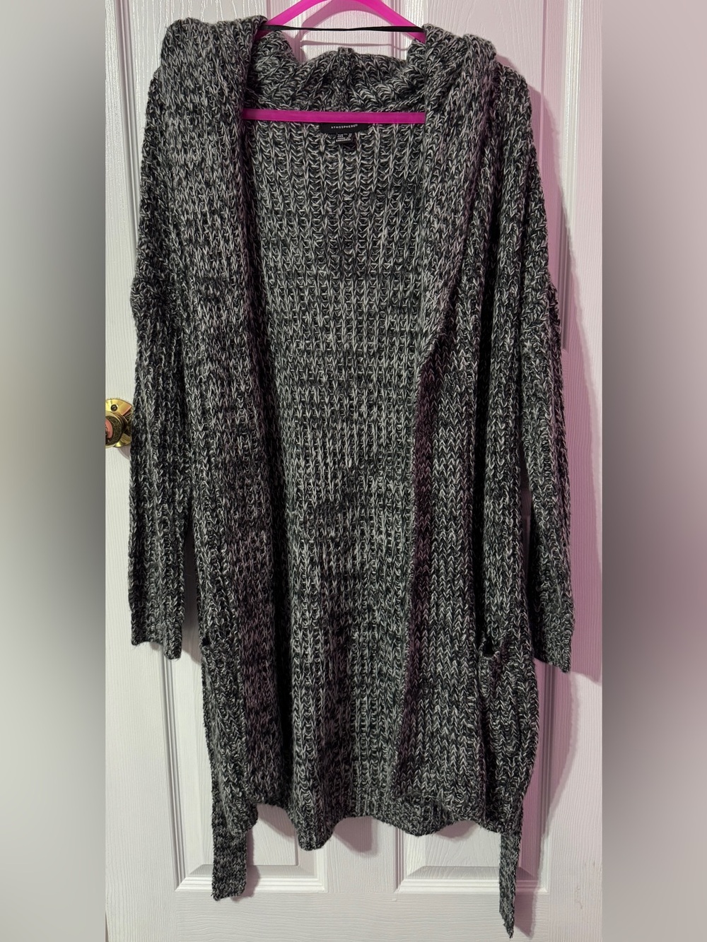 Atmosphere Black & Gray Marled Open-Front Long Cardigan